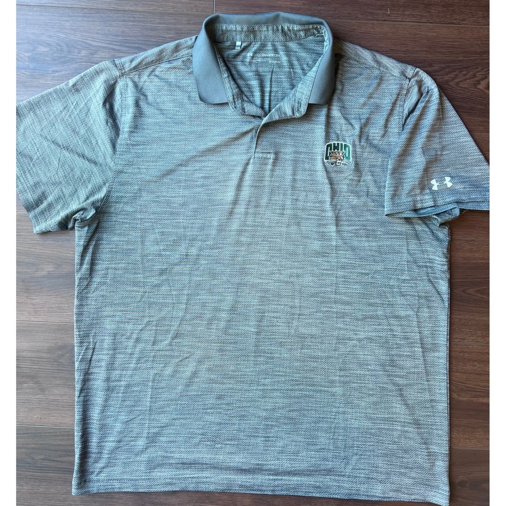 Under Armour Ohio Bobcats Polo Shirt Mens 2XL Gray HeatGear Space Dye Golf Tech